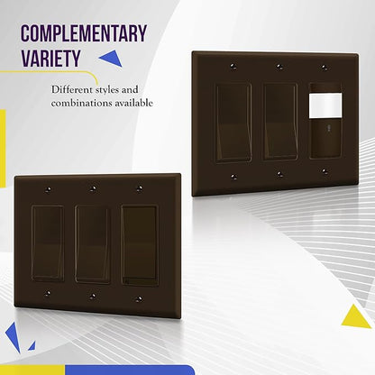 ENERLITES Triple Decorator Switch Cover, Three Gang Outlet Wall Plate, Gloss Finish, Mid-Size 3-Gang 4.88" x 6.77", Unbreakable Polycarbonate Thermoplastic, UL Listed, 8833M-BR, Brown