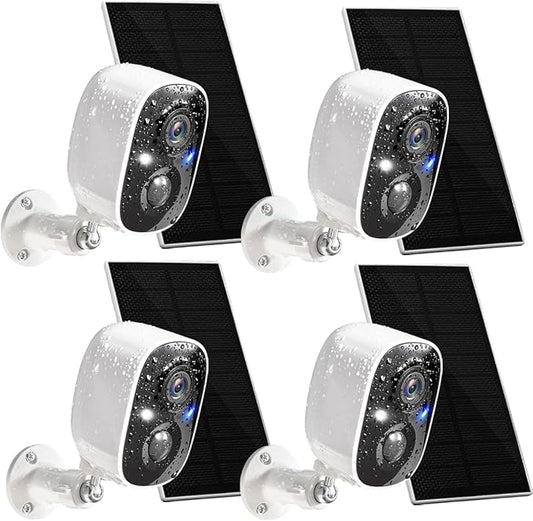 GMK Solar Security Cameras Wireless Outdoor 4 Pack, 2K Battery Powered Cameras for Home Security, Color Night Vision, Motion Detection, 2-Way Talk, IP65 Waterproof, Remote Access, Cloud/SD Storage
