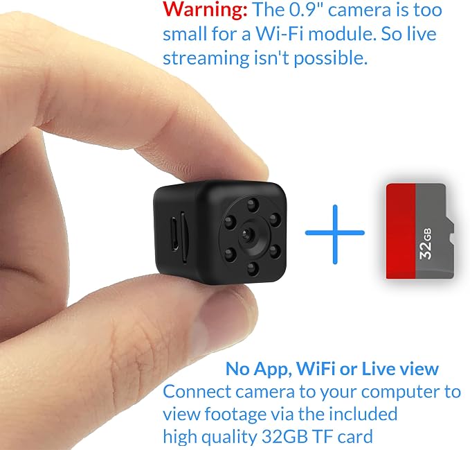 KUUS. 0.9 inch Hidden Camera, Micro Spy Camera, Small Camera, Hidden Cameras for Home. Miniature Train spy cam. Night Vision Motion Detection | Includes 32GB TF Card! | NO APP! No Wi-Fi C1PRO