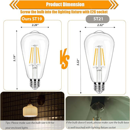 16 Pack LED Edison Bulbs 40W Equivalent, Dimmable 2700K Soft Warm White ST19/ST58 Light Bulb, 4 Watt Vintage LED Filament Bulb, High CRI 90+, 450LM, E26 Base
