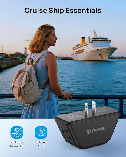 TROND 2 Prong to 3 Prong Outlet Adapter for Old House, 2 Pack | 3-Sided Design Plug Extender with 3 AC Sockets, Wall Plug Splitter for Non-Grounded Outlets in Home Travel, Black