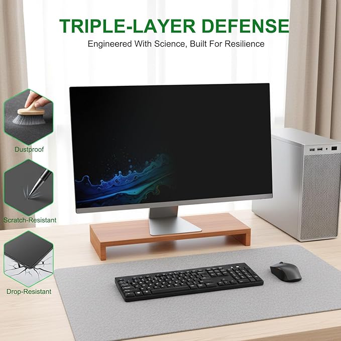 [2-Pack] 23 Inch Reusable Nano Bezel Anti-Glare Computer Privacy Screen for Monitor, 16:9 Aspect Ratio, Residue-Free Removable Anti-Spy Filter, Eye Protection Anti-Blue Light Desktop Security Shield
