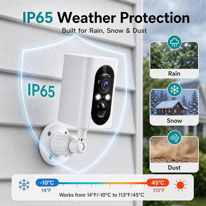 355° Pan Rotate Cameras 2 Pack, 2K Video, Security Cameras Wireless Outdoor