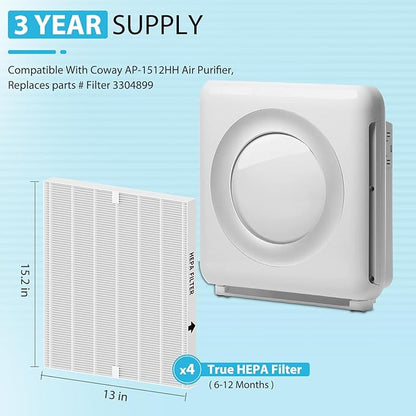 Colorfullife 4 Pack AP-1512HH True HEPA Replacement filter H13 Compatible with Coway Airmega AP-1512HH Air Purifier and Airmega 200M Air Purifier, Item NO #3304899 (4 HEPA Filters)