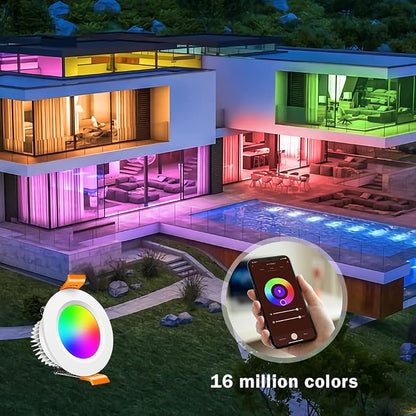 inShareplus 2 Inch Smart LED Recessed Lighting, 5W WiFi RGB Downlight, CCT 2700K-6500K Dimmable Color Changing Ceiling Light with LED Driver, Compatible with Alexa and Google Home, 120V, 6 Pack