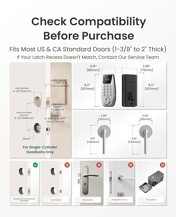DESLOC C100 Keyless Entry Door Lock with 2 Lever Handles, Smart Deadbolt Lock for Front Door with 2 Keys, Auto Lock, 100 PIN Codes, Passage Mode, IP54 Waterproof, 12 Months Battery,Silver