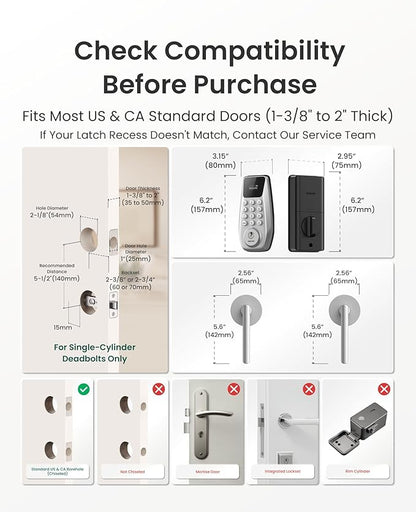 DESLOC C100 Keyless Entry Door Lock with 2 Lever Handles, Smart Deadbolt Lock for Front Door with 2 Keys, Auto Lock, 100 PIN Codes, Passage Mode, IP54 Waterproof, 12 Months Battery,Silver