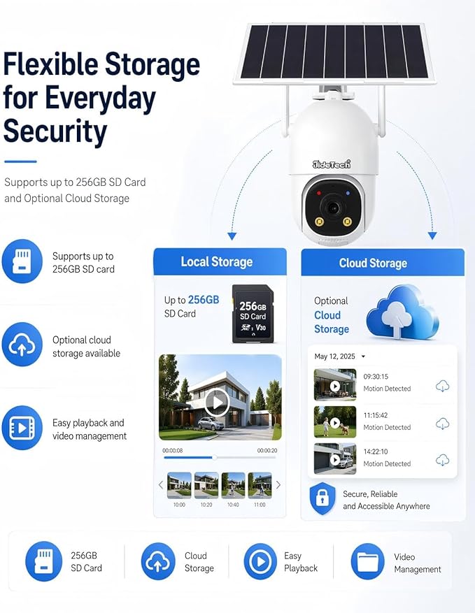 JideTech 24/7 Recording 4G LTE Cellular Security Outdoor Camera, No WiFi Always-On Video AOV PTZ Camera, 8W Solar Panel & 13500mAh Battery, Auto Tracking, Color Night Vision, Built in SIM Card