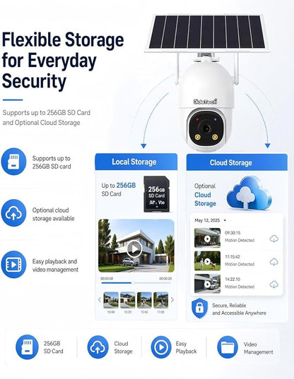 JideTech 24/7 Recording 4G LTE Cellular Security Outdoor Camera, No WiFi Always-On Video AOV PTZ Camera, 8W Solar Panel & 13500mAh Battery, Auto Tracking, Color Night Vision, Built in SIM Card