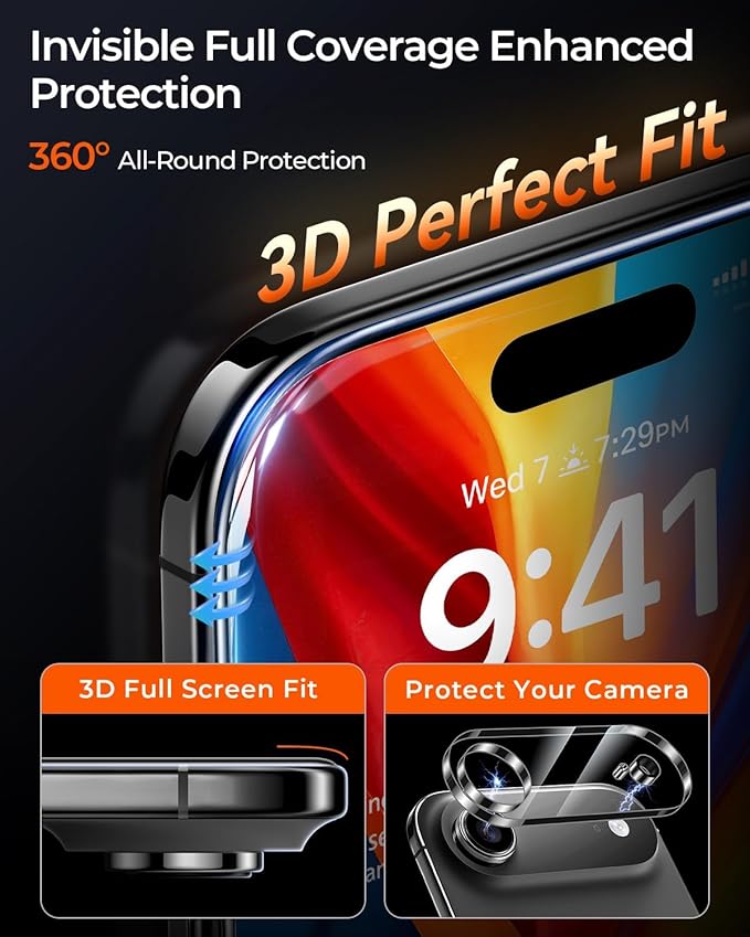 MRGLAS TOP 9H+ Glass 2+2 Packs for iPhone 17 Screen Protector with Camera Lens Protector [Zero Bubble, Auto-Dust Removal] [10X Military Protection] 17 6.3'' Tempered Glass Full Edge Coverage HD Clear