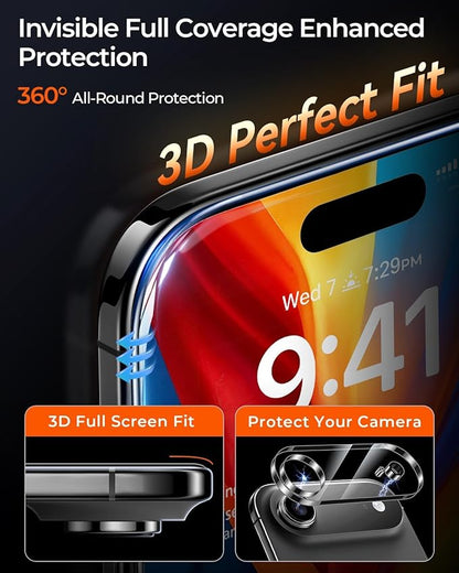 MRGLAS TOP 9H+ Glass 2+2 Packs for iPhone 17 Screen Protector with Camera Lens Protector [Zero Bubble, Auto-Dust Removal] [10X Military Protection] 17 6.3'' Tempered Glass Full Edge Coverage HD Clear