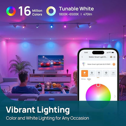 Linkind GU10 Smart Light Bulbs, 40W 470LM Color Changing Light Bulbs, Works with Alexa/Apple Home/Google Home, Dimmable(1800K-6500K), Music Sync & Light Shows, 4Pack