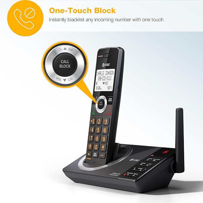 AT&T CL82218 2-Handset DECT 6.0 Cordless Phone, Charcoal Black | Large Display, Big Buttons, Answering Machine, Smart Call Blocker