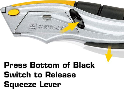 Alltrade Squeeze Utility Knife, Auto-Loading Squeeze, 6 Heavy-Duty Blades with Storage, Box Knives, Cut Tape Packaging - 150003