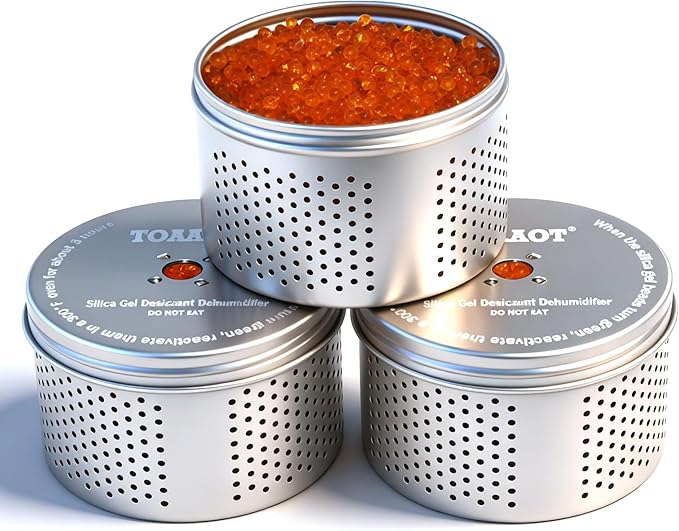 Gun Safe Dehumidifier, Moisture Absorber, 200g Small Silica Gel Desiccant Canister for Gun Cabinets & Safes, Aluminum Shell, Reusable
