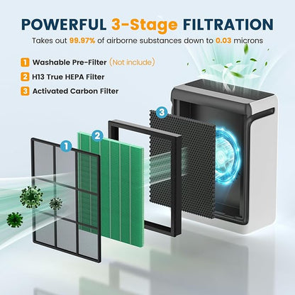 Vital 100S-P Replacement Filter for LEVOIT Vital 100S and Vital 100S-P Air Purifier, H13 Ture HEPA and Activated Carbon Vital 100S-P Filters, Vital 100S-RF-TX, 2 Pack Green
