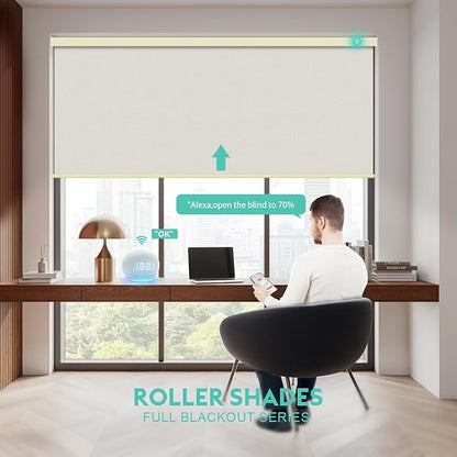 Motorized Blinds with Remote, Blackout Smart Automatic Electric Blinds for Windows Compatible with Alexa Homekit, Cordless Indoor Motorized Roller Shades with Custom Size（Golden Shimmer）