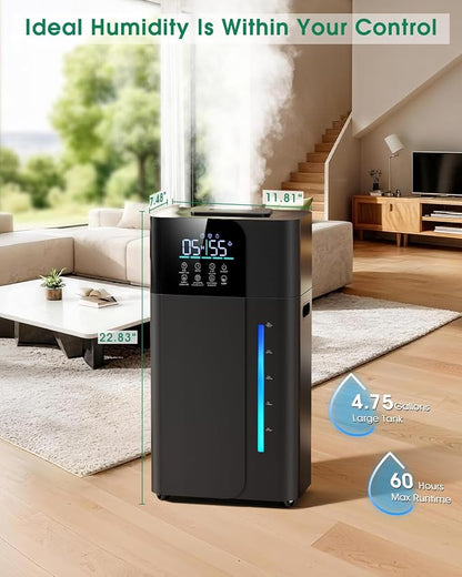 18L/4.7Gal Smart Humidifier Large Room, Warm & Cool Mist Humidifier for Bedroom, Up to 2500 sq ft Whole House Coverage, 800mL/h Output, Top Fill, 24H Timer, 70H Runtime, Humidifier for Home, Plant