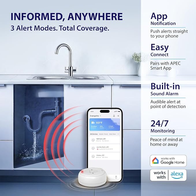 APEC Water WiFi Water Leak Detector, Dual Sensor, Pack of 1
