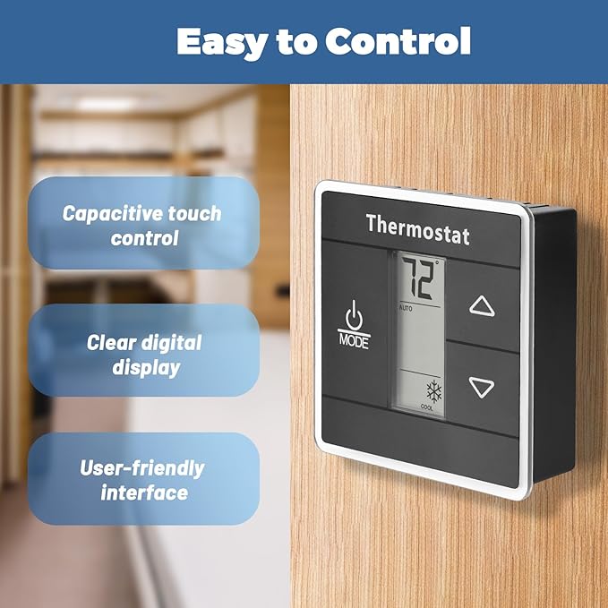 3316250.712 RV Single Zone Thermostat Compatible with Dometic RV Air Conditioner – Capacitive Touch Control, Digital Display Wall Thermostat for RV, Camper, Travel Trailer