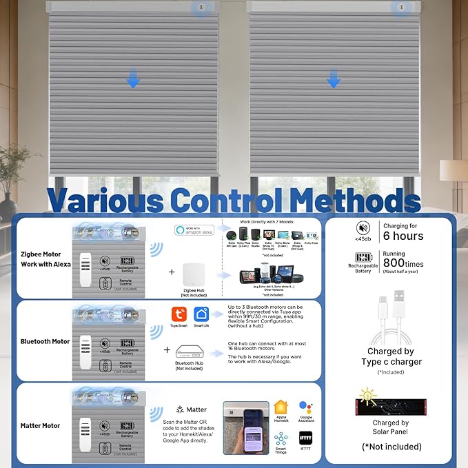 Motorized Cellular Shades with Remote, Smart Cellular Shades Compatible with Apple HomeKit, Alexa & Google Home, Cordless Honeycomb Window Blinds for Indoor Windows, Blackout Platinum Gray