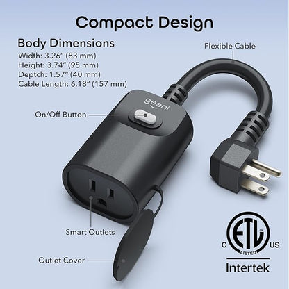 Geeni Indoor/Outdoor Smart Plug Weatherproof, 1 Socket Wireless Remote Control and Timer –Works with Alexa, Google Assistant, Requires 2.4 GHz WiFi, Black