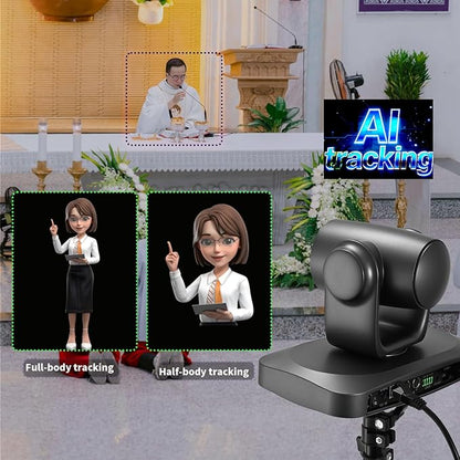 4K NDI PTZ Camer 20X Optical Zoom AI Tracking Camera with HDMI/USB/LAN/PoE Conference Room Camera for Live Streaming, Video Conference, Church Services