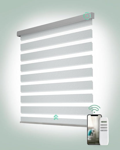 Yoolax Motorized Zebra Blinds, Remote Zebra Shades for Indoor Windows, Motorized Shades with Remote Light Control Horizontal Window Blinds Custom Size(90% Shading Starry Gray)