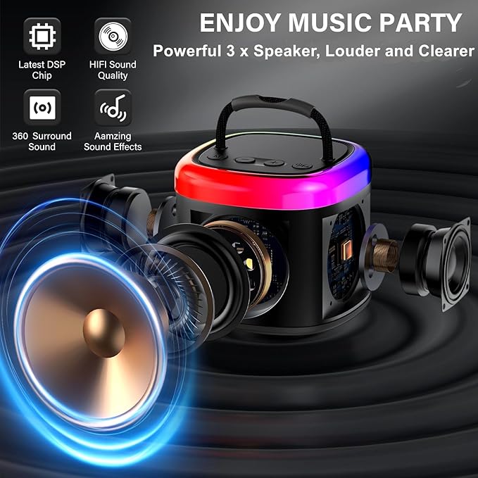 HWWR Karaoke Machine, Mini Bluetooth Speaker with 2 Wireless Microphones, Disco Lights Karaoke Home Party, Xmas Birthday Gifts for Singing