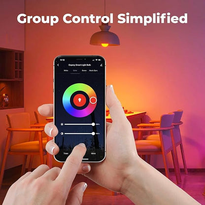 Smart Light Bulbs, 16 Million RGBCW/WW LED Light Bulbs, Music Sync, Bluetooth and Wi-Fi, App Control, A19 E26 9W (60W Equivalent), 806LM, 4 Pack