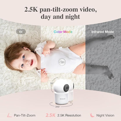Sense-U AI 2.5K PTZ Baby Camera Monitor with Sensor-Free Sleep Movement Detection, Smart Security Indoor Video Camera with Background Audio, Cry Detection, No Monthly Fee, for Peace of Mind
