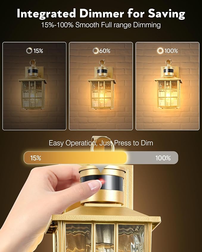 VIANIS Gold Motion Sensor Porch Lights Outdoor, Adjustable Brightness