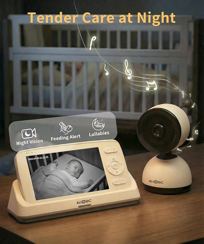ALIOBC Smart Baby Monitor with Camera and Audio WiFi & No-WiFi Modes AI Cry Detection Night Vision 1080p FHD Camera and 5" Large Screen Two-Way Talk 1000ft Range Smart Alert Easy Setup for New Parents