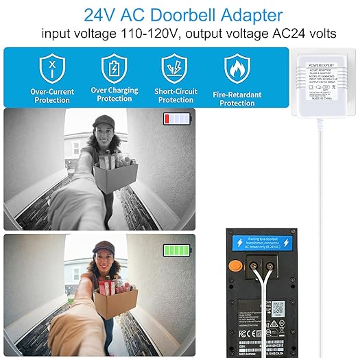 Doorbell Transformer, AC 24 Volt Transformer for Ring C Wire Adapter Thermostat Cord Compatible with Ring Doorbell, Wyze, Nest Ecobee, Honeywell, Eufy and Nest Hello Video Doorbells, White