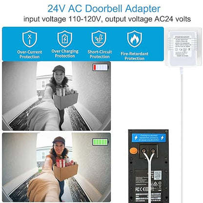 Doorbell Transformer, AC 24 Volt Transformer for Ring C Wire Adapter Thermostat Cord Compatible with Ring Doorbell, Wyze, Nest Ecobee, Honeywell, Eufy and Nest Hello Video Doorbells, White