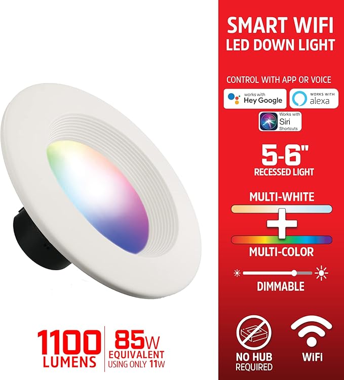 XTREME DIGITAL LIFESTYLE ACCESSORIES 12-Pack Energizer Smart WiFi Multi Color and Multi White 5”/6” LED Recessed Downlight BR30 E26 Screw Base 1100 Lumens 85W