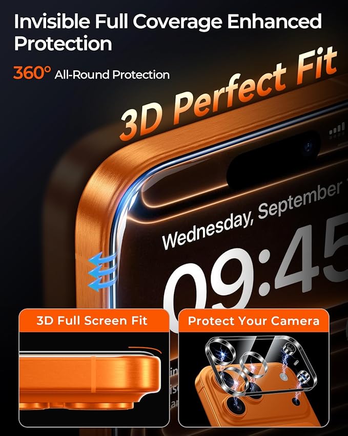 MRGLAS TOP 9H+ 2+2 Packs for iPhone 17 Pro Max Screen Protector with Camera Lens Protector [Zero Bubble][10X Military Protection] 17 ProMax Tempered Glass Full Edge Coverage, HD Clear, Case-Friendly