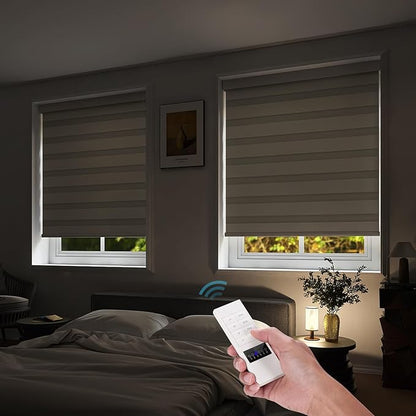 ACMEART Motorized Zebra Blinds,Smart APP & Remote Control 100% Blackout Shades,Compatible with Alexa,Custom Size Electric Window Blinds for Bedroom/Home/Office (Lvory)
