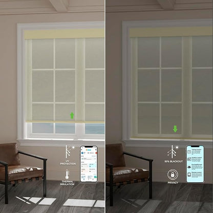 Motorized Blinds with Remote [Light Filtering] Smart Blinds Compatible with Alexa Google HomeKit, 80% Blackout Automatic Roller Shades for Indoor Windows, Customized Size, Mesh Beige