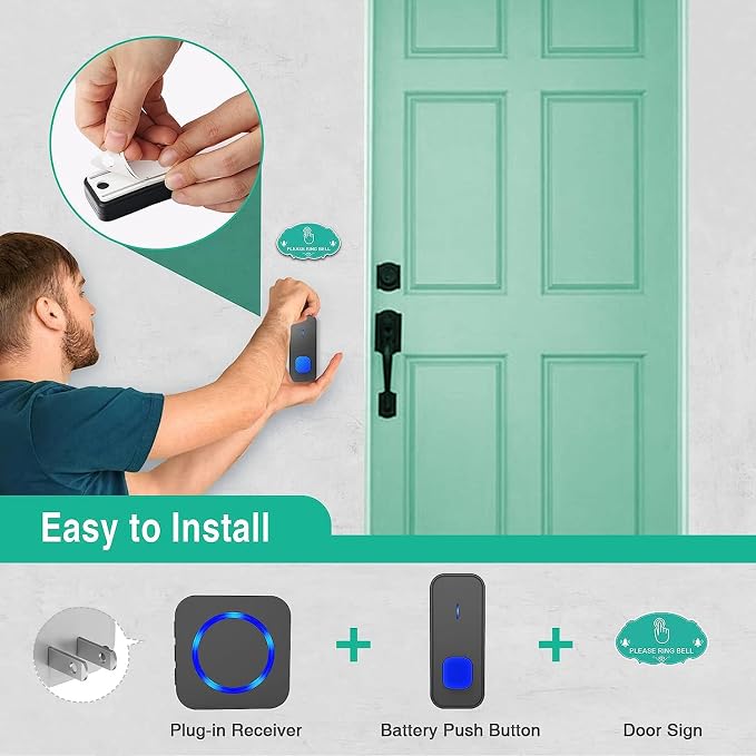 SURFOU Wireless Doorbell for Home, 1 Push Button & 2 Plug-in Receivers