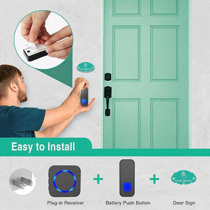 SURFOU Wireless Doorbell for Home, 1 Push Button & 2 Plug-in Receivers