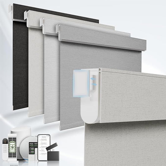 No Drill Motorized Blinds with Remote, No Tools Automatic Blinds for Window, Blackout Motorized Shades, Light-Filtering Smart Blind, Rechargeable, Customized Size, Linen