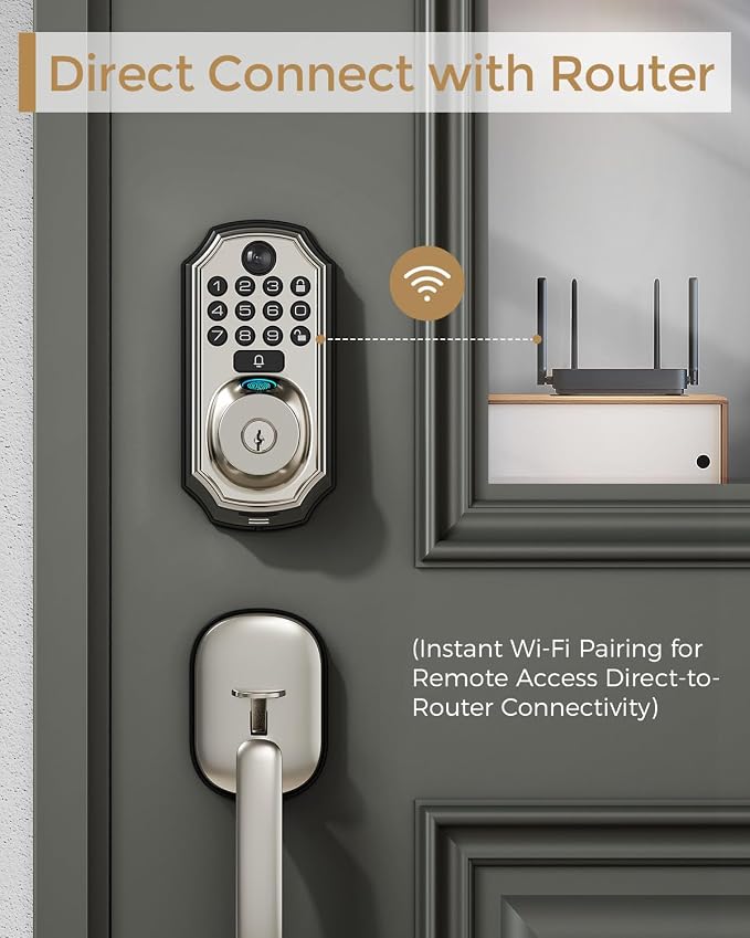 WiFi Smart Lock w/Camera, 5-in-1 Keyless Deadbolt w/Handle for Front Door