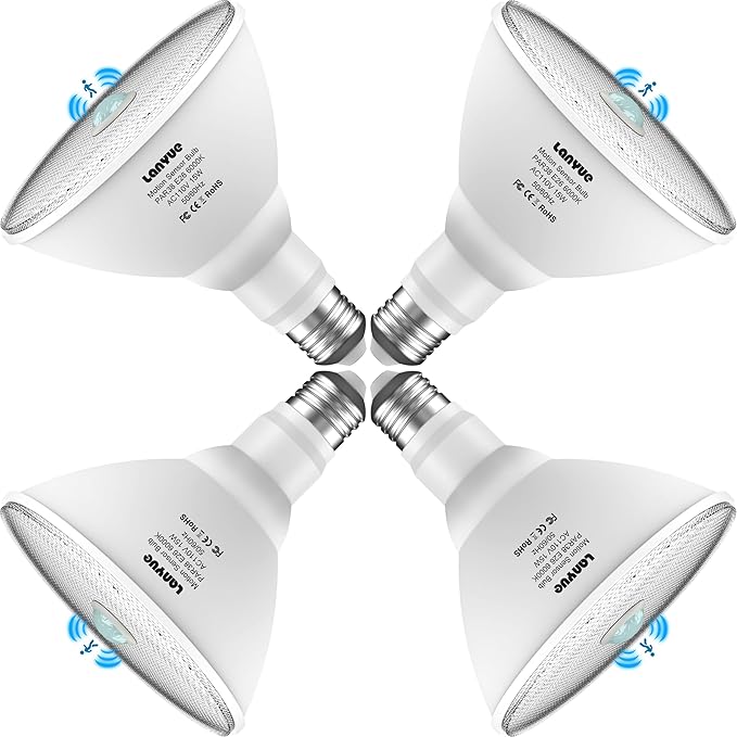 Motion Sensor Light Bulbs, Dusk to Dawn Outdoor Lighting, PAR38 Led Motion Sensor Flood Light 100 Watt Equivalent(15W), 6000K Daylight, Waterproof Outdoor/Indoor,(4 Pack)