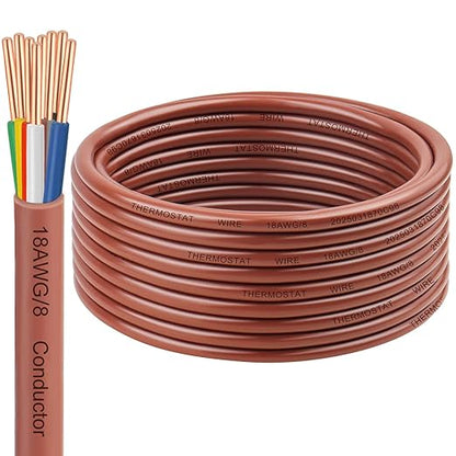 18/8 Thermostat Wire 30FT, 18 AWG 8-Conductor Solid Bare Copper HVAC Control Cable, CL2 Rated for in-Wall Installation, Perfect for Smart Thermostats, Doorbells & Security Systems
