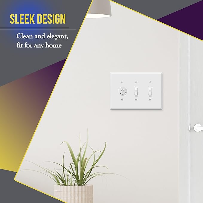 ENERLITES Toggle Light Switch Wall Plate, Gloss Finish, 3-Gang 4.88" x 6.77", Mid-Size, Unbreakable Polycarbonate Thermoplastic, UL Listed, 8813M-W, White
