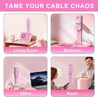 Electrical Outlet Extender Stick - Features USB-A, USB-C and 2 AC Outlets, Extends 22"-34", Rotates 180° Access Hard-to-Reach Outlets, Wall Plug Power Socket Expander Nightstands, Sofa, Desks and More