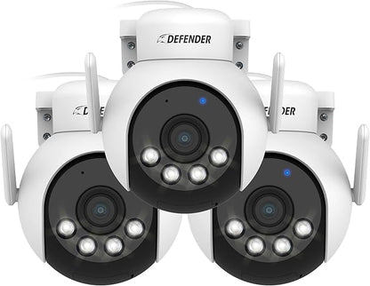 Defender AI Powered 4K Everwatch PTZ Plug in Outdoor Camera, AI Human/Vehicle Detection, WiFi 6/Bluetooth Wireless Camera, Color Night Vision, Deterrence, Mobile App, 3 Pack, Empower App