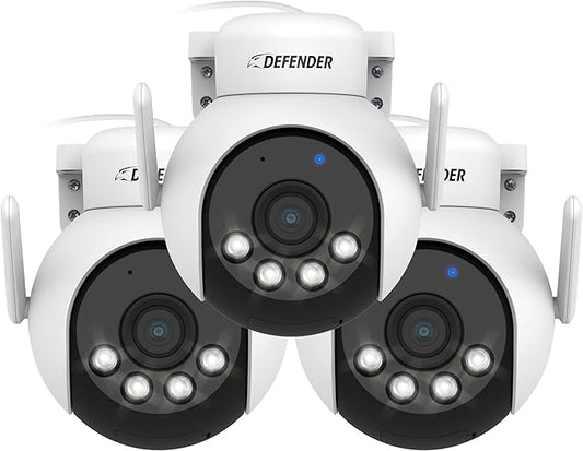 Defender AI Powered 4K Everwatch PTZ Plug in Outdoor Camera, AI Human/Vehicle Detection, WiFi 6/Bluetooth Wireless Camera, Color Night Vision, Deterrence, Mobile App, 3 Pack, Empower App
