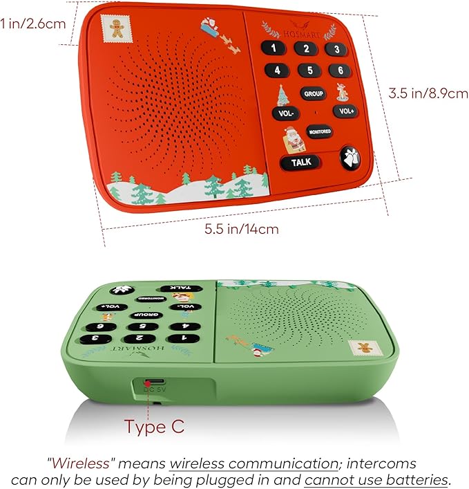 Hosmart UltraSpeak Intercoms Wireless for Home, Holiday Christmas Edition Intercom System for Home Use, Clear Sound Intercom for Business with 1300 Ft Range, Gift Set for Family Friends Elderly